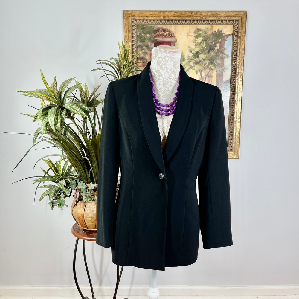 Le Suit Blazer Women 8 Black Polyester Shawl Collar Single Button Professional